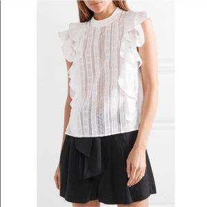 Veronica Beard White Ruffled Lace Top